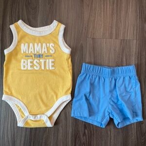 Garanimals Baby Boy Yellow Mamas Tiny Bestie and Blue Shorts Matching Set 3/6M